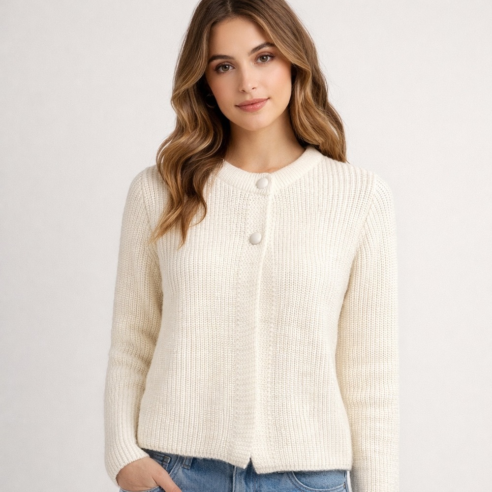 White/cream Knit Cardigan Sweater